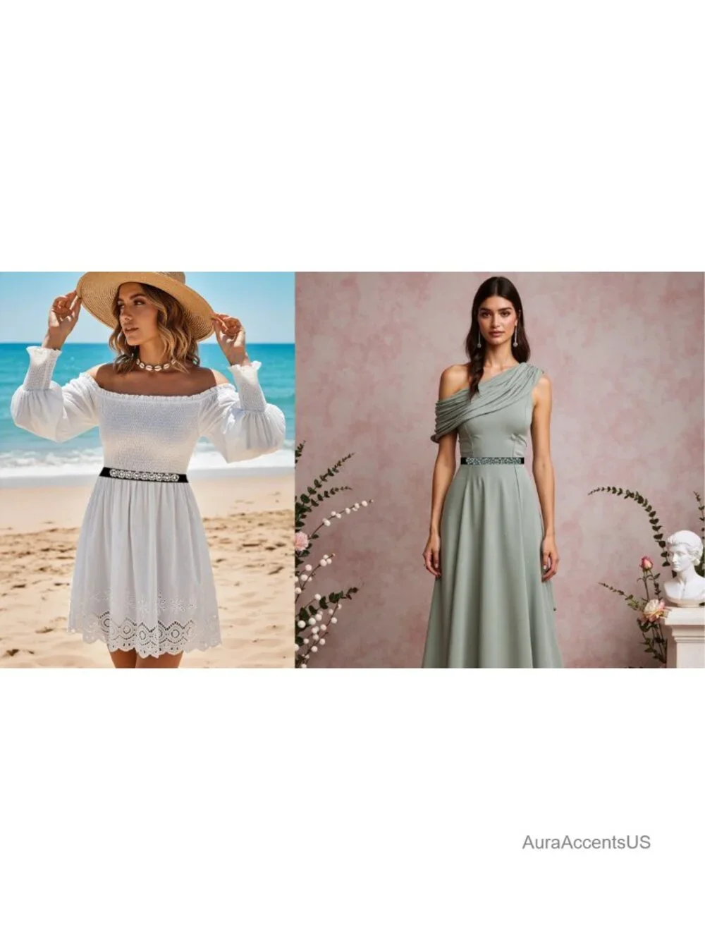 Beaded Rhinestone Stretchy Elastic Waist Belt for Dress